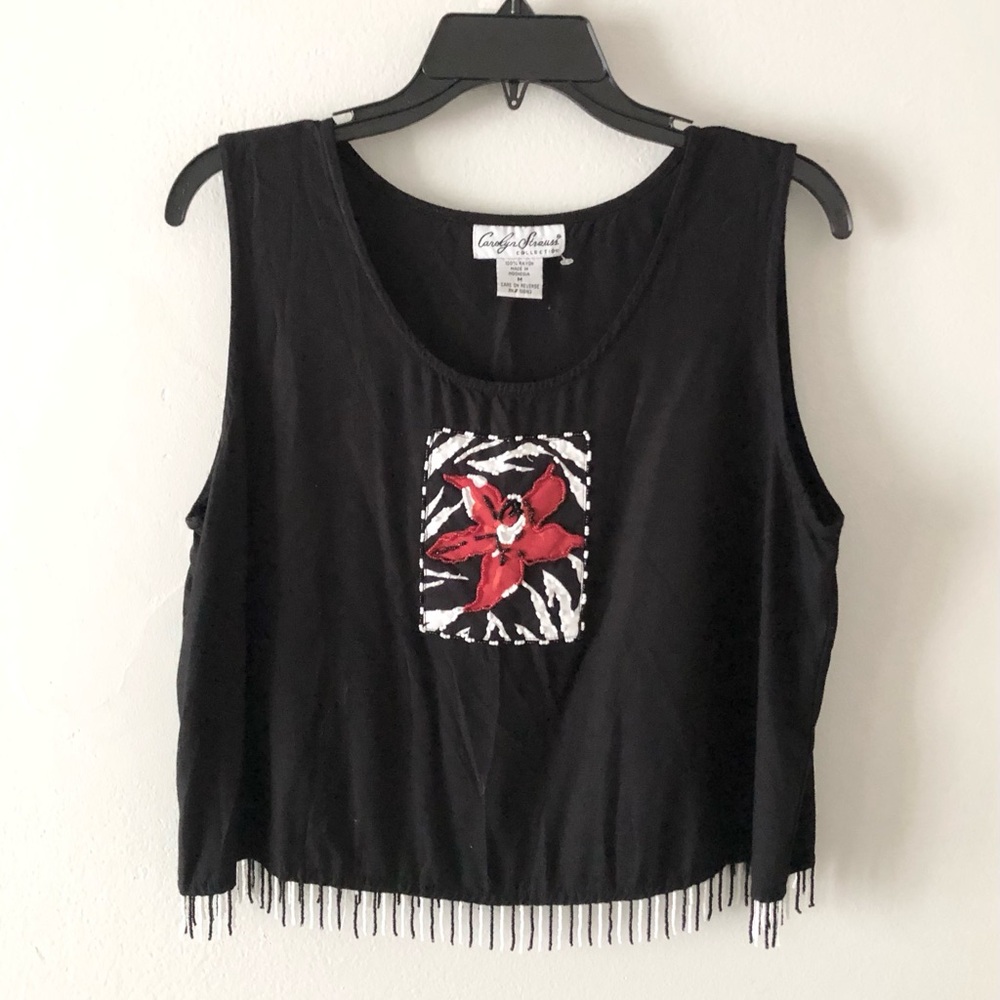Caroline Strauss Beaded Fringe Tank Top